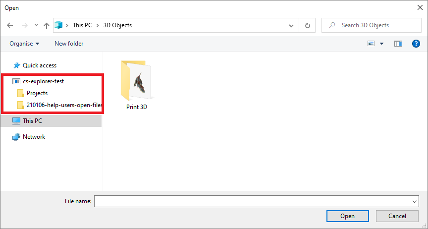A close up of CustomPlaces added to OpenFileDialog