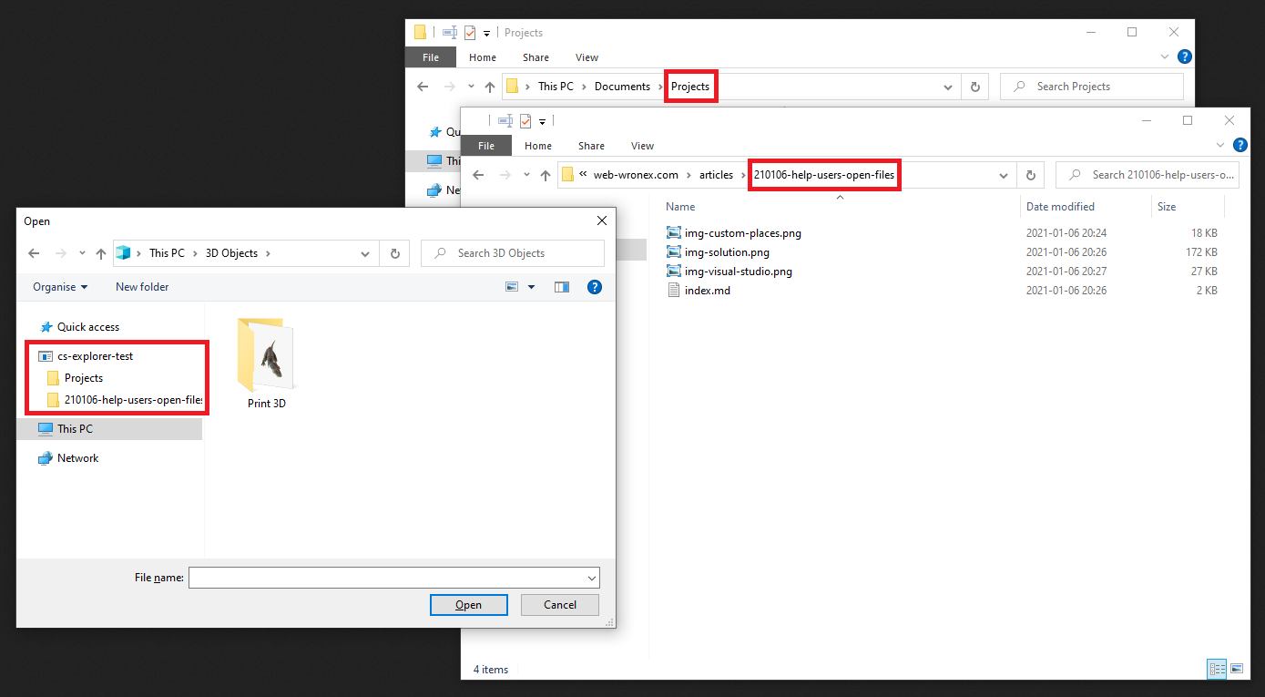 OpenFileDialog with shortcuts to all locations open in Explorer