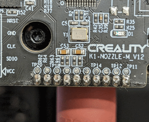 Before and after the capacitors where removed from nozzle board
